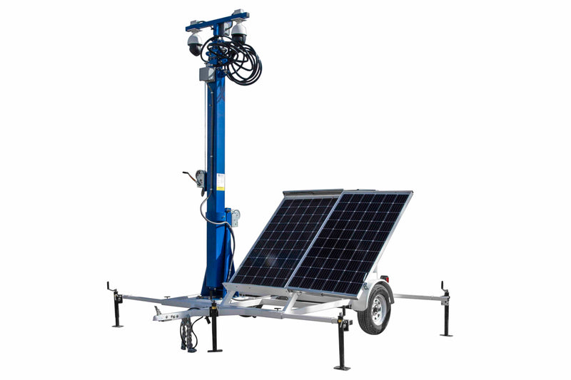 Load image into Gallery viewer, 24&#39; Portable Solar Security Tower - 7.5&#39; Trailer - (2) IP Cameras - 2TB NVR - Router/4G Hotspot
