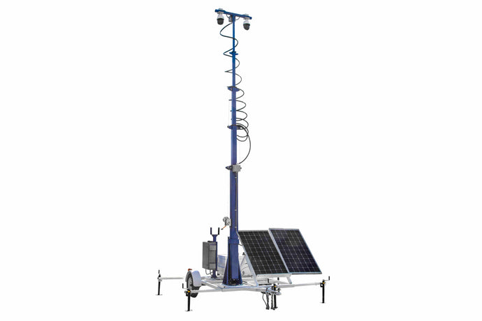 24' Portable Solar Security Tower - 7.5' Trailer - (2) IP Cameras - 2TB NVR - Router/4G Hotspot