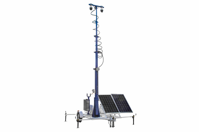 Load image into Gallery viewer, 24&#39; Portable Solar Security Tower - 7.5&#39; Trailer - (2) IP Cameras - 2TB NVR - Router/4G Hotspot
